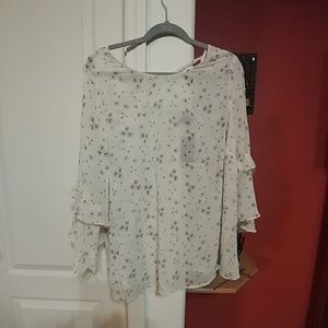 Floral Print Chiffon Ruffle Sleeve Blous